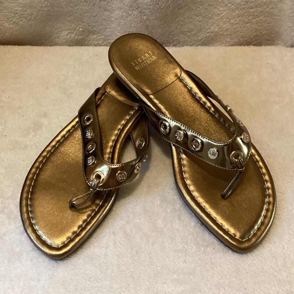 Stuart Weitzman Classy Metallic Gold Sandals NEW